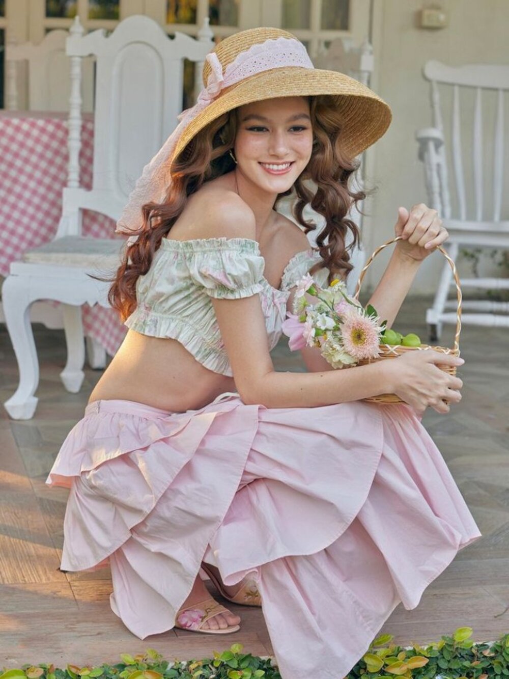 LACEMADE Fleur Poetry pink cotton ruffle skirt - Picture 3 of 10